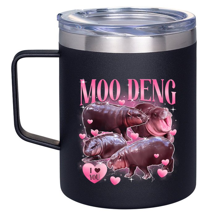 Cute I Love Moo Deng Baby Hippo Moo Deng I Heart Moo Deng 12oz Stainless Steel Coffee Mug