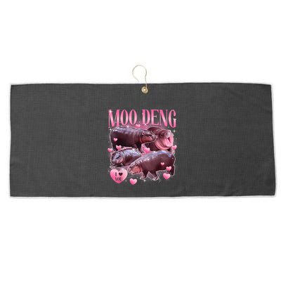 Cute I Love Moo Deng Baby Hippo Moo Deng I Heart Moo Deng Large Microfiber Waffle Golf Towel