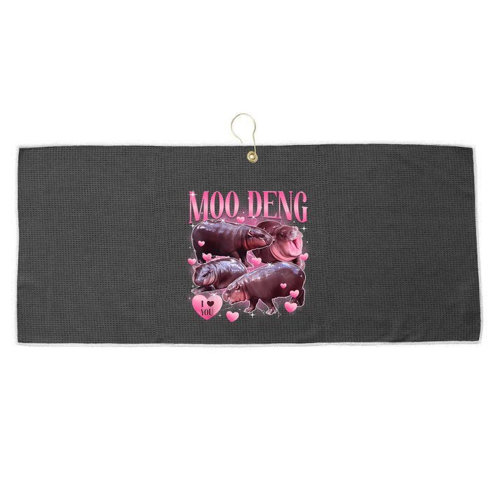 Cute I Love Moo Deng Baby Hippo Moo Deng I Heart Moo Deng Large Microfiber Waffle Golf Towel