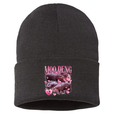 Cute I Love Moo Deng Baby Hippo Moo Deng I Heart Moo Deng Sustainable Knit Beanie
