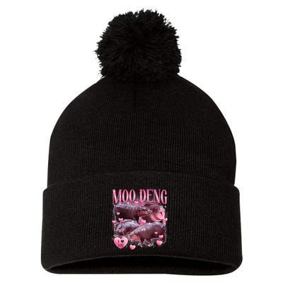 Cute I Love Moo Deng Baby Hippo Moo Deng I Heart Moo Deng Pom Pom 12in Knit Beanie