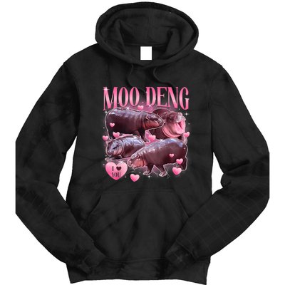 Cute I Love Moo Deng Baby Hippo Moo Deng I Heart Moo Deng Tie Dye Hoodie