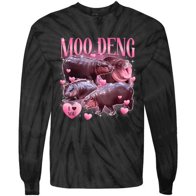 Cute I Love Moo Deng Baby Hippo Moo Deng I Heart Moo Deng Tie-Dye Long Sleeve Shirt