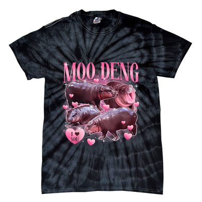 Cute I Love Moo Deng Baby Hippo Moo Deng I Heart Moo Deng Tie-Dye T-Shirt