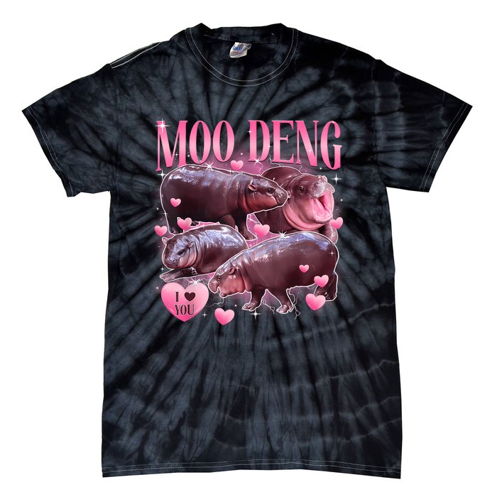 Cute I Love Moo Deng Baby Hippo Moo Deng I Heart Moo Deng Tie-Dye T-Shirt