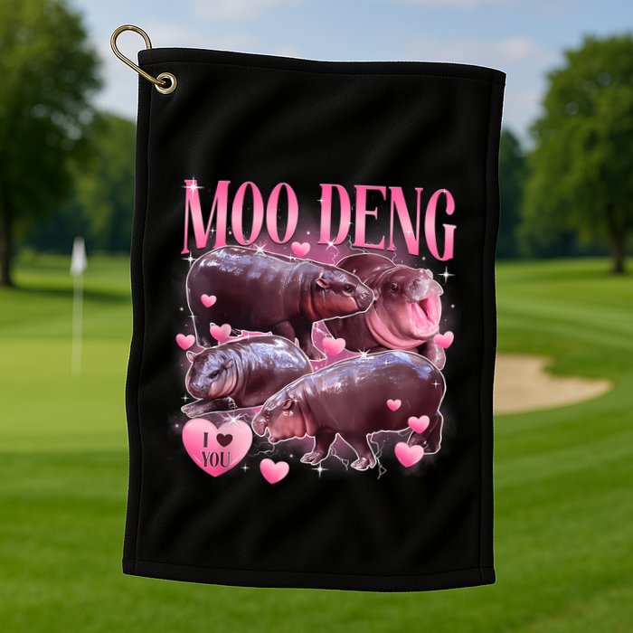 Cute I Love Moo Deng Baby Hippo Moo Deng I Heart Moo Deng Golf Towel