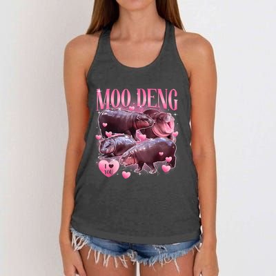 Cute I Love Moo Deng Baby Hippo Moo Deng I Heart Moo Deng Women's Knotted Racerback Tank