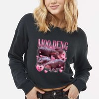 Cute I Love Moo Deng Baby Hippo Moo Deng I Heart Moo Deng Cropped Pullover Crew