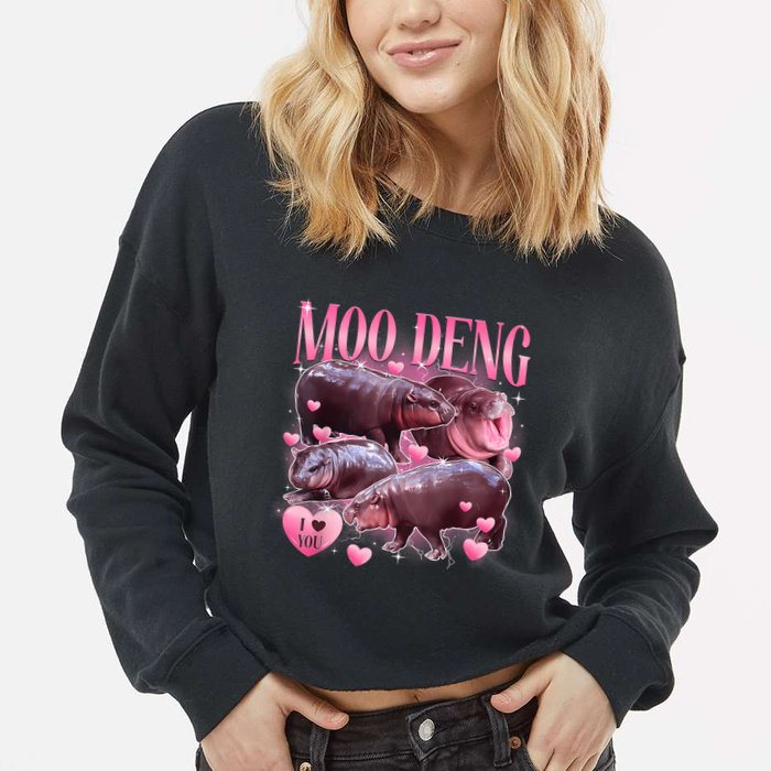 Cute I Love Moo Deng Baby Hippo Moo Deng I Heart Moo Deng Cropped Pullover Crew