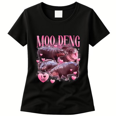 Cute I Love Moo Deng Baby Hippo Moo Deng I Heart Moo Deng Womens T-Shirt