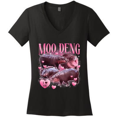 Cute I Love Moo Deng Baby Hippo Moo Deng I Heart Moo Deng Women's V-Neck T-Shirt