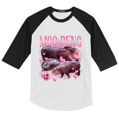 Cute I Love Moo Deng Baby Hippo Moo Deng I Heart Moo Deng Kids Colorblock Raglan Jersey