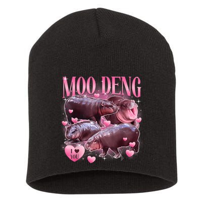 Cute I Love Moo Deng Baby Hippo Moo Deng I Heart Moo Deng Short Acrylic Beanie