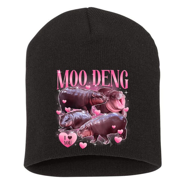 Cute I Love Moo Deng Baby Hippo Moo Deng I Heart Moo Deng Short Acrylic Beanie