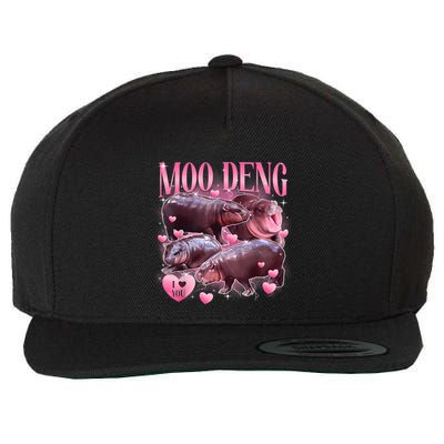 Cute I Love Moo Deng Baby Hippo Moo Deng I Heart Moo Deng Wool Snapback Cap