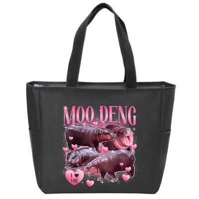 Cute I Love Moo Deng Baby Hippo Moo Deng I Heart Moo Deng Zip Tote Bag