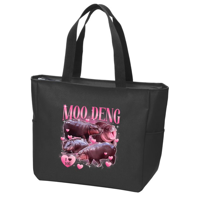 Cute I Love Moo Deng Baby Hippo Moo Deng I Heart Moo Deng Zip Tote Bag