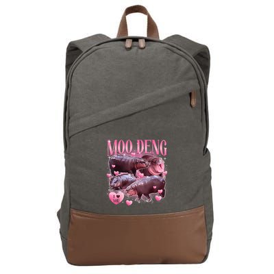 Cute I Love Moo Deng Baby Hippo Moo Deng I Heart Moo Deng Cotton Canvas Backpack
