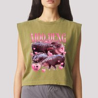 Cute I Love Moo Deng Baby Hippo Moo Deng I Heart Moo Deng Garment-Dyed Women's Muscle Tee
