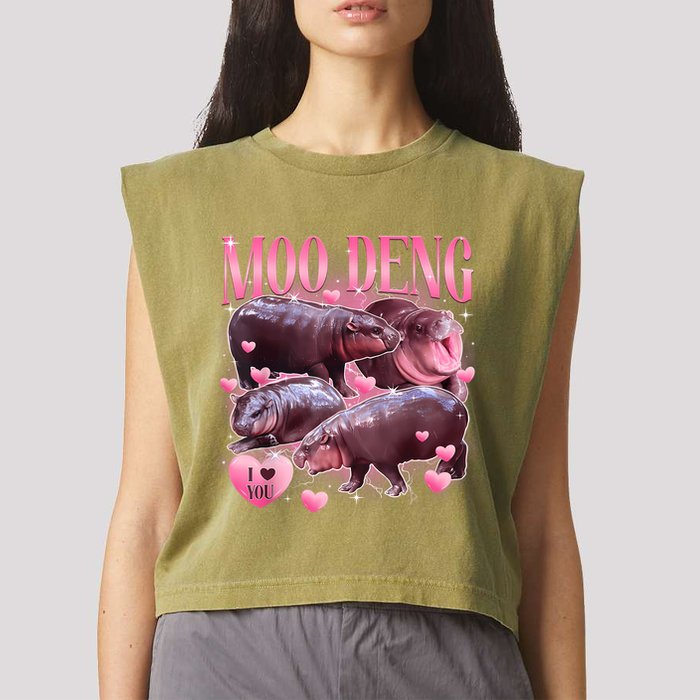 Cute I Love Moo Deng Baby Hippo Moo Deng I Heart Moo Deng Garment-Dyed Women's Muscle Tee