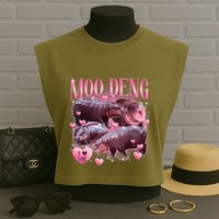 Cute I Love Moo Deng Baby Hippo Moo Deng I Heart Moo Deng Garment-Dyed Women's Muscle Tee