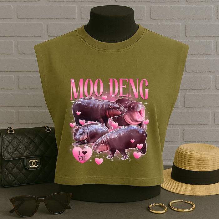 Cute I Love Moo Deng Baby Hippo Moo Deng I Heart Moo Deng Garment-Dyed Women's Muscle Tee