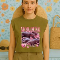 Cute I Love Moo Deng Baby Hippo Moo Deng I Heart Moo Deng Garment-Dyed Women's Muscle Tee