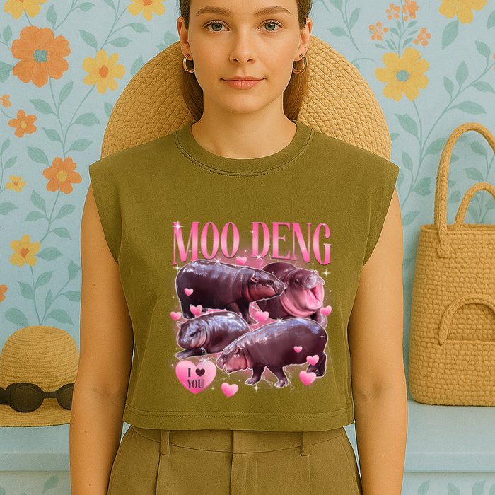 Cute I Love Moo Deng Baby Hippo Moo Deng I Heart Moo Deng Garment-Dyed Women's Muscle Tee