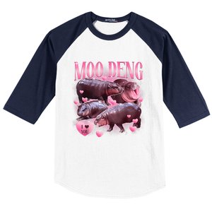 Cute I Love Moo Deng Baby Hippo Moo Deng I Heart Moo Deng Baseball Sleeve Shirt