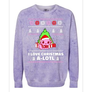 Cute I Love Christmas A Lotl Axolotl Funny Presents Ugly Colorblast Crewneck Sweatshirt