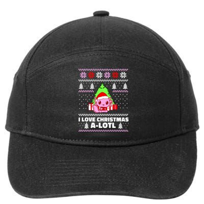 Cute I Love Christmas A Lotl Axolotl Funny Presents Ugly 7-Panel Snapback Hat