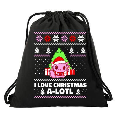 Cute I Love Christmas A Lotl Axolotl Funny Presents Ugly Drawstring Bag