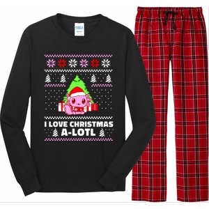 Cute I Love Christmas A Lotl Axolotl Funny Presents Ugly Long Sleeve Pajama Set