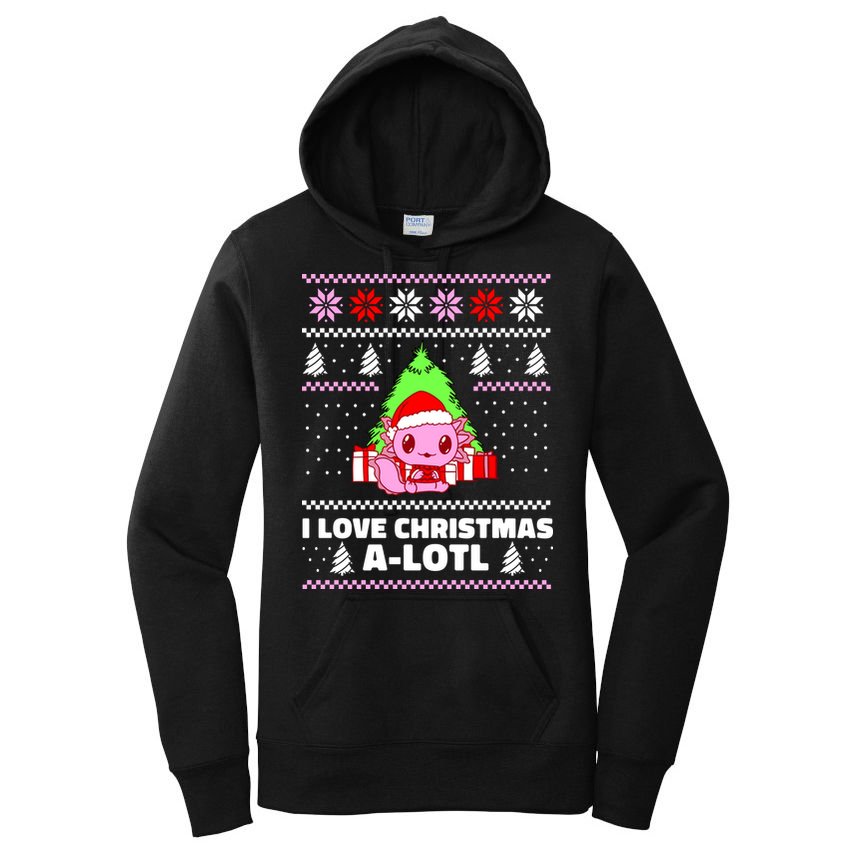 Cute I Love Christmas A Lotl Axolotl Funny Presents Ugly Women's Pullover Hoodie