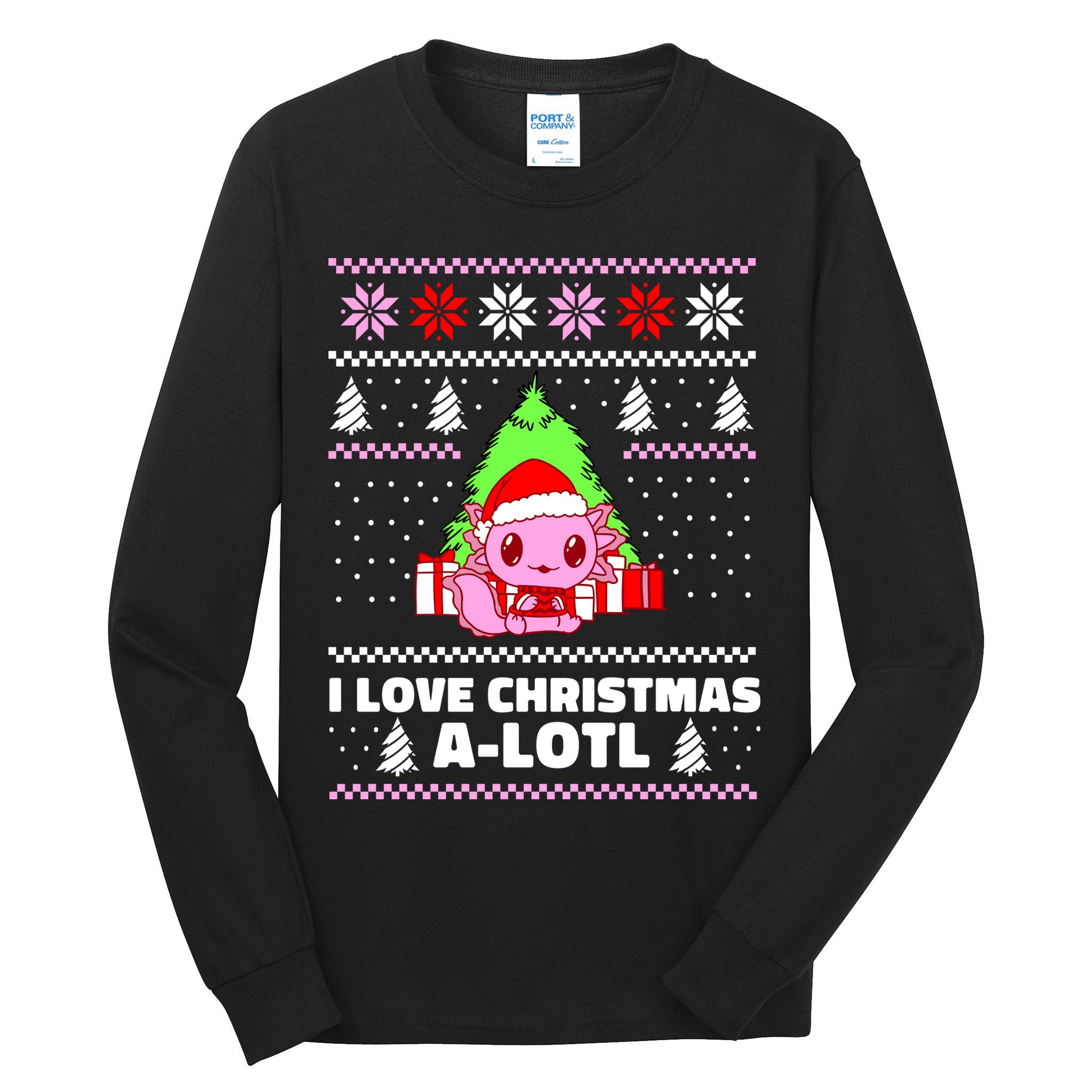 Cute I Love Christmas A Lotl Axolotl Funny Presents Ugly Tall Long Sleeve T-Shirt