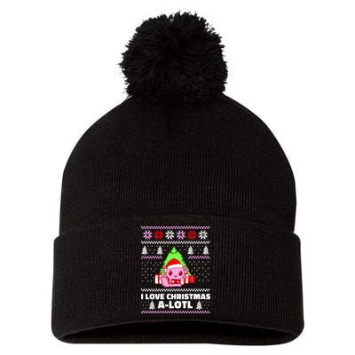 Cute I Love Christmas A Lotl Axolotl Funny Presents Ugly Pom Pom 12in Knit Beanie