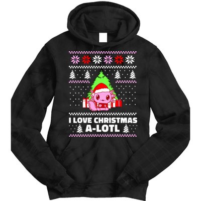 Cute I Love Christmas A Lotl Axolotl Funny Presents Ugly Tie Dye Hoodie