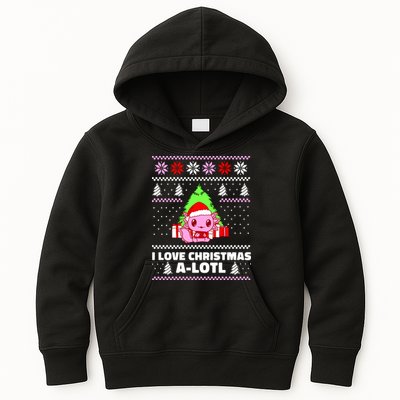 Cute I Love Christmas A Lotl Axolotl Funny Presents Ugly Kids Hoodie