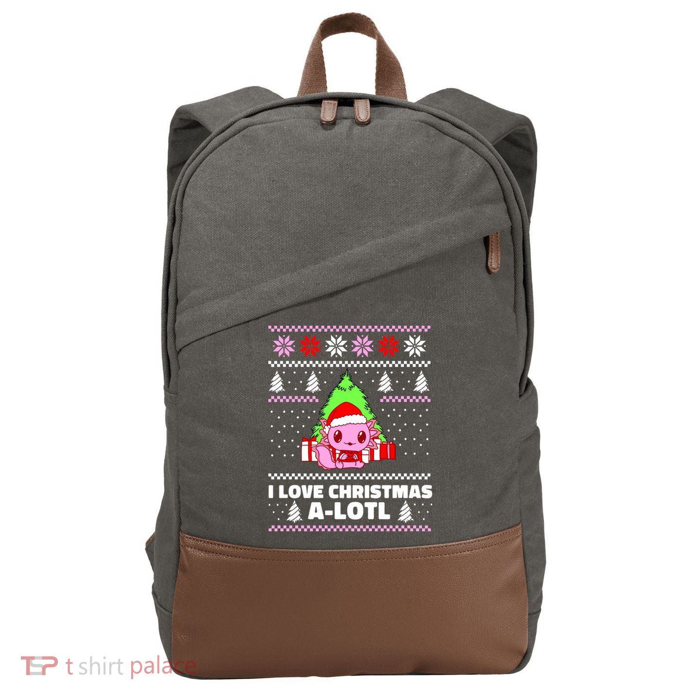 Cute I Love Christmas A Lotl Axolotl Funny Presents Ugly Cotton Canvas Backpack