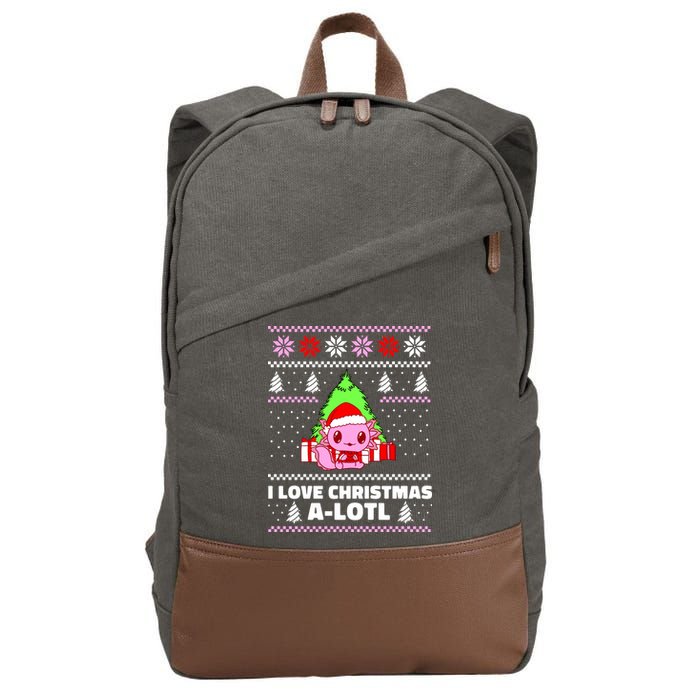 Cute I Love Christmas A Lotl Axolotl Funny Presents Ugly Cotton Canvas Backpack