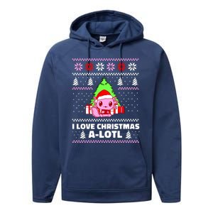 Cute I Love Christmas A Lotl Axolotl Funny Presents Ugly Performance Fleece Hoodie