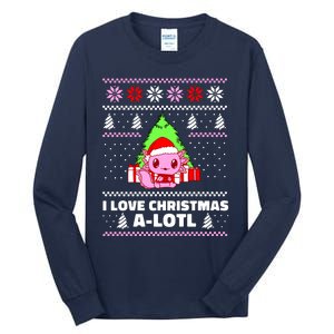 Cute I Love Christmas A Lotl Axolotl Funny Presents Ugly Tall Long Sleeve T-Shirt