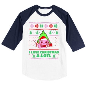 Cute I Love Christmas A Lotl Axolotl Funny Presents Ugly Baseball Sleeve Shirt