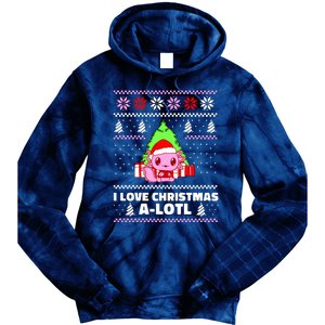 Cute I Love Christmas A Lotl Axolotl Funny Presents Ugly Tie Dye Hoodie