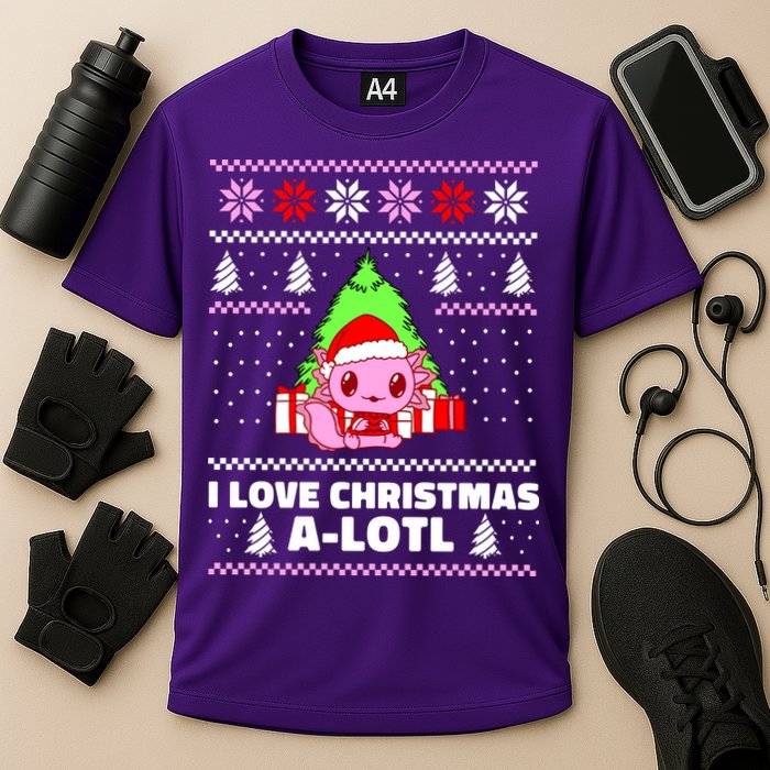 Cute I Love Christmas A Lotl Axolotl Funny Presents Ugly Cooling Performance Crew T-Shirt