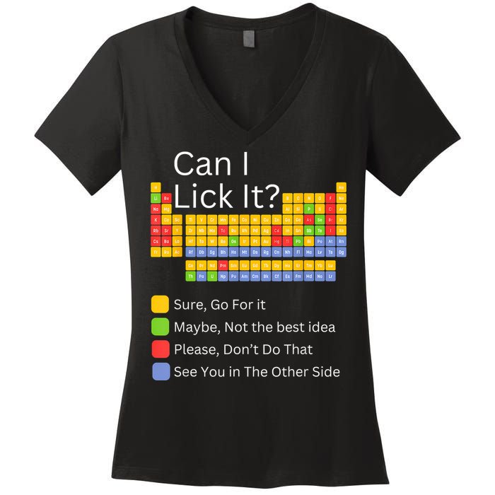 Can I Lick It Funny 100 Days Of School Periodic Table Women's V-Neck T-Shirt