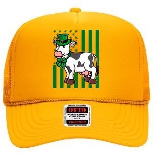 Cow In Leprechaun Hat American Flag Great Gift High Crown Mesh Back Trucker Hat