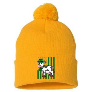 Cow In Leprechaun Hat American Flag Great Gift Pom Pom 12in Knit Beanie