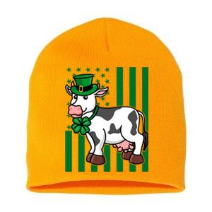 Cow In Leprechaun Hat American Flag Great Gift Short Acrylic Beanie