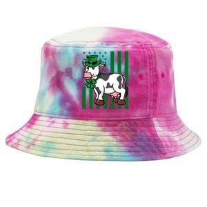 Cow In Leprechaun Hat American Flag Great Gift Tie-Dyed Bucket Hat